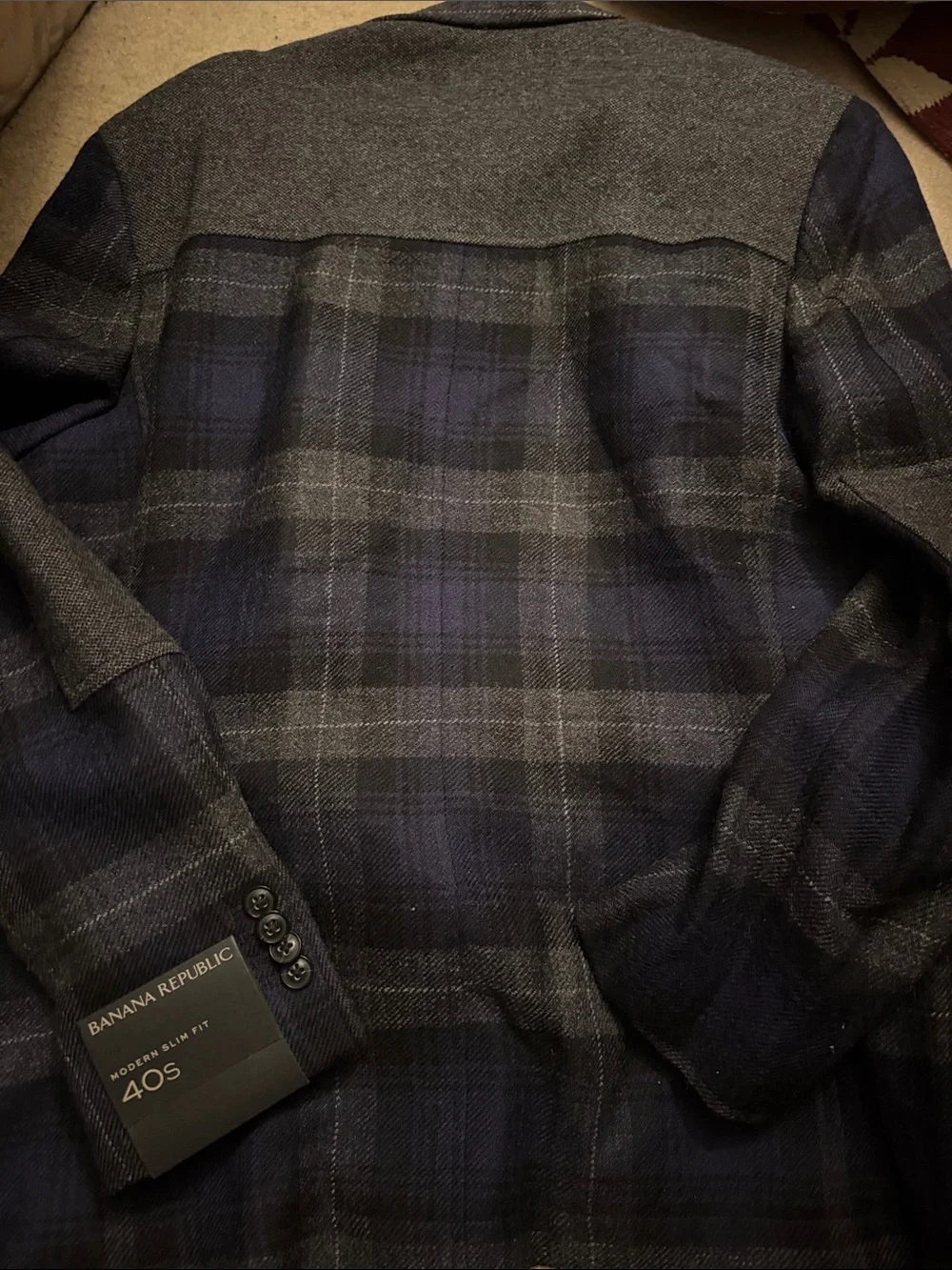 Banana Republic Men's Navy and Gray Plaid Blazer